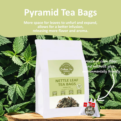 Ovikaso Tea, Nettle Leaf Tea Bags, 50 Pyramid Tea Bags, 1.5g/bag, Natural Stinging Nettle Tea, Direct from Source, Rich in Antioxidants & Support Bone Health, Herbal Tea