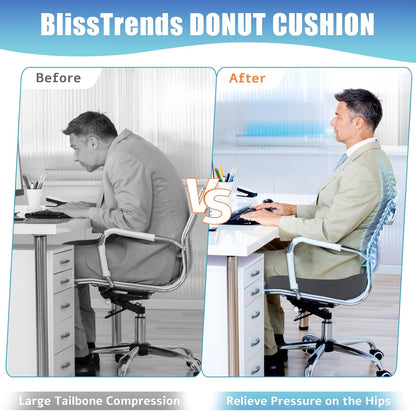 BlissTrends Donut Pillow Seat Cushion,Donut Chair Cushions for Postpartum Pregnancy & Hemorrhoids,Tailbone Pain Relief Cushion,Memory Foam Lifting Cushions for Office&Home Chairs (Black)