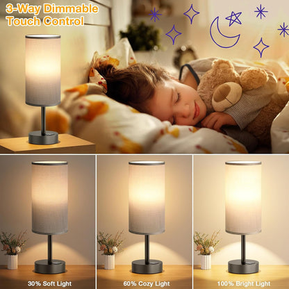 Dicoool Touch Bedside Table Lamp with USB - 3 Way Dimmable Wood Lamp for Bedroom Nightstand, Desk Lamp with Charging Station for Dorm, Living Room, Office, Kids Room, Small, 14in