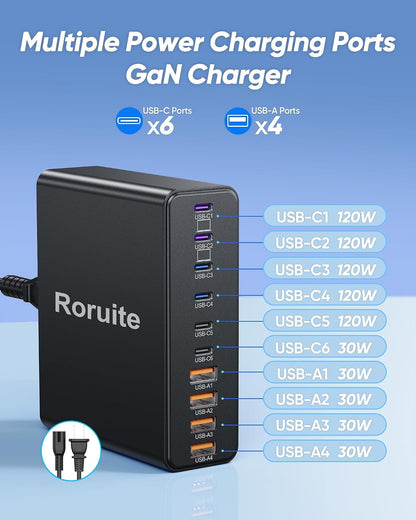 1000W USB C Charging Station, 120W PD GaN5 Super Fast USB C Charger Block