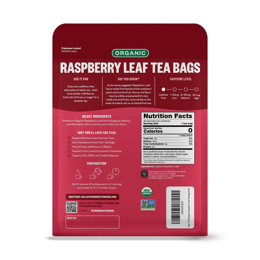 FGO Organic Red Raspberry Loose Leaf Herbal Tea, Cut and Sifted, Caffeine Free, 16oz Bulk Resealable Pouch, Packaging May Vary (Pack of 1)