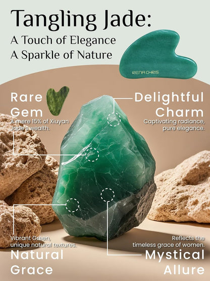 Rena Chris Gua Sha Facial Tools: Jade Stone Guasha Tool for Face Acupuncture Therapy, Facial Massager for Jawline Sculpting and Puffiness Reducing (Green)