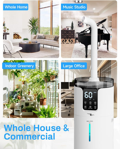 LACIDOLL 16L Cool Mist Tower Humidifier for 1500 sq.ft Large Room | Top fill cool mist, 360° nozzles, night light, quiet, adjustable humidity, perfect for home, greenhouse, office with remote