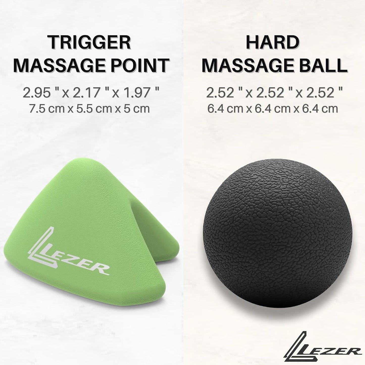 LEZER, Trigger Massage Point, Manual Massage Ball, Muscle Knots Relief Tool, Myofascial Release, Physical Therapy, Plantar Fasciitis, Set of 2 (Orange Trigger and Black Ball)