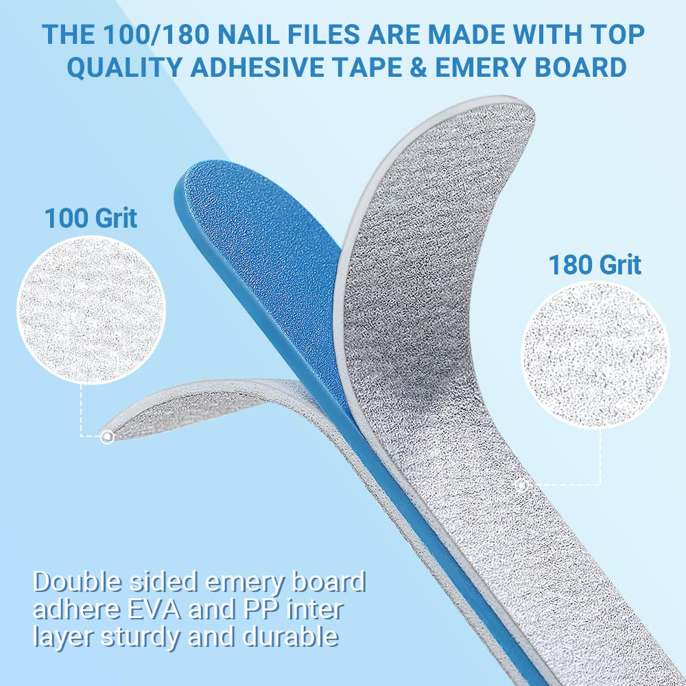 TsMADDTs Nail Files and Buffers, Professional Manicure Tools for Nail Care | Durable Emery, For Natural Or Acrylic Nails, Shaping and Polishing, Salon-Quality, DIY or Pro, 12PCS 100/180 Grit Nail Files