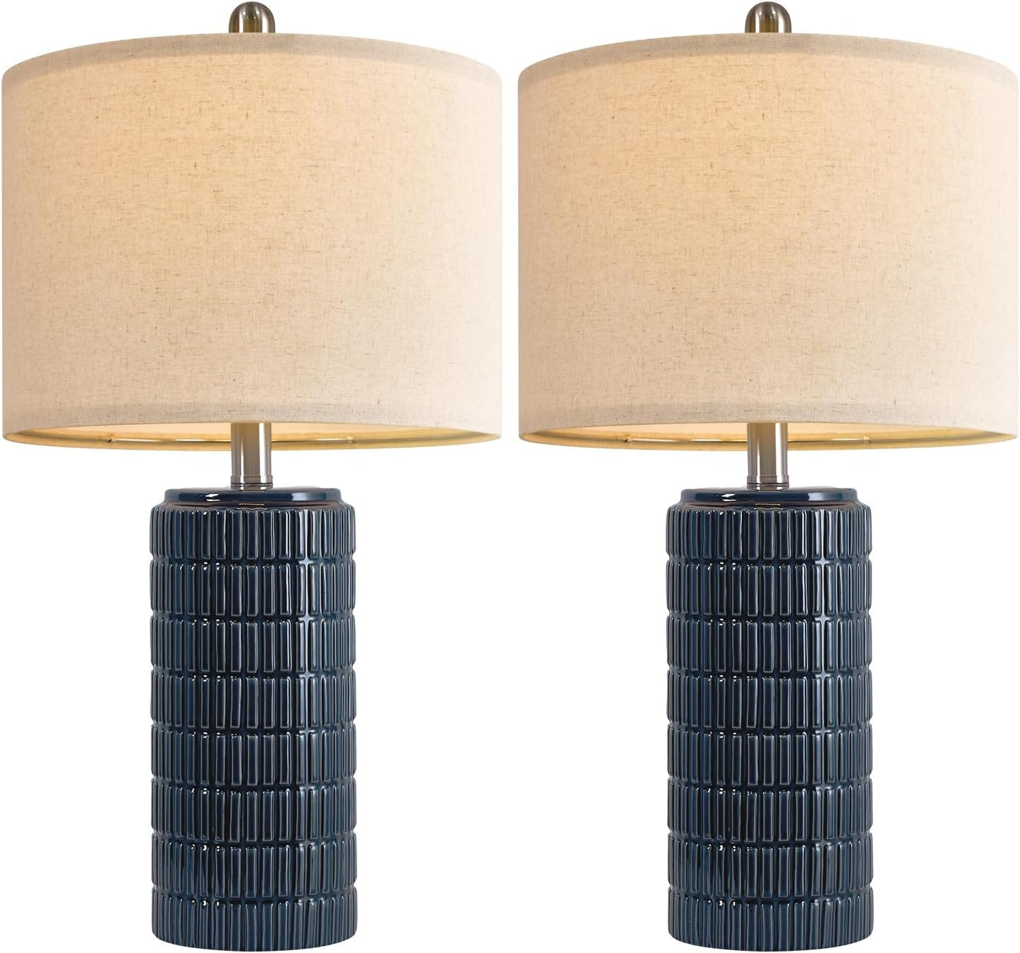 PoKat 23" Modern Ceramic Table Lamp Set of 2 for Living Room White Desk Lamps for Bedroom Farmhouse Bedside Nightstand Lamp House Warming Gifts New Home Decor End Table Lamps Gifts for Women Mom Beige