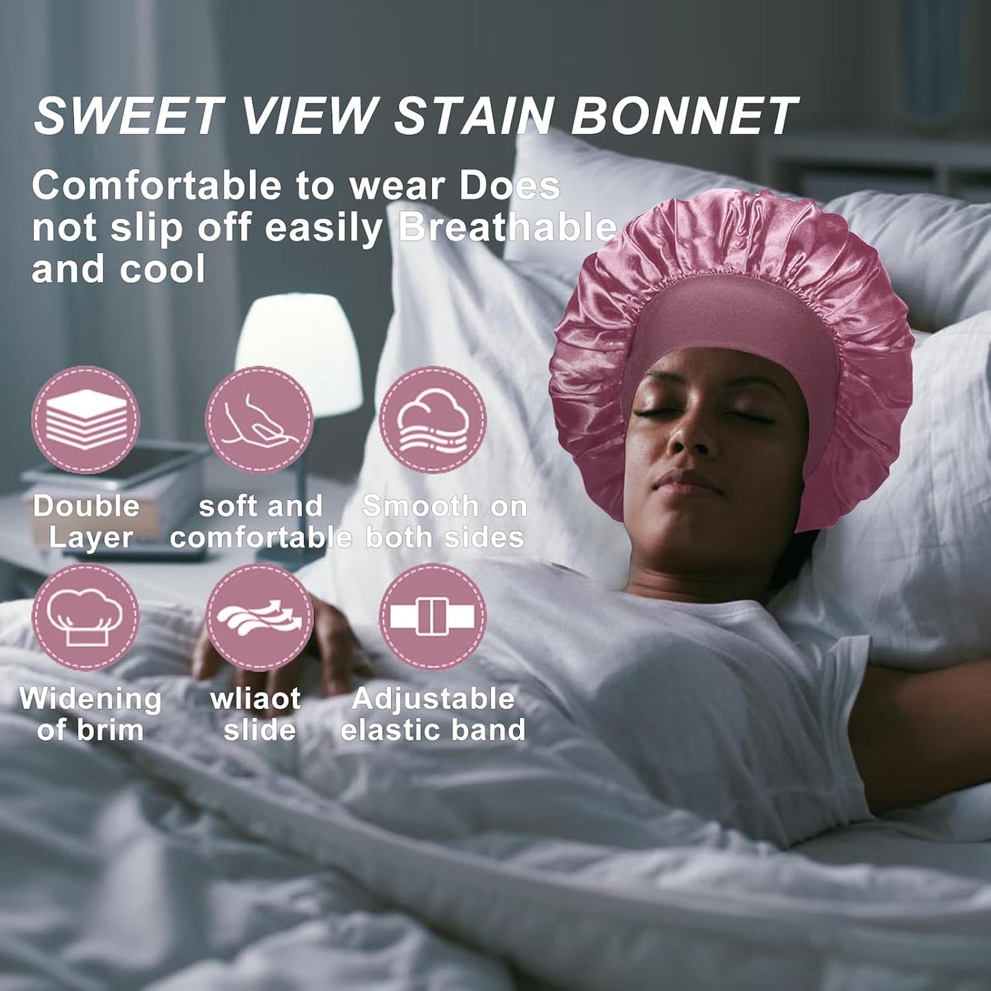 4PCS Silk Satin Bonnets for Black Women & Men - Elastic Wide Band Hair Wrap Cap for Curly Hair - Shower Cap for Sleeping (Black, Peacock Blue, Pink, Khaki)