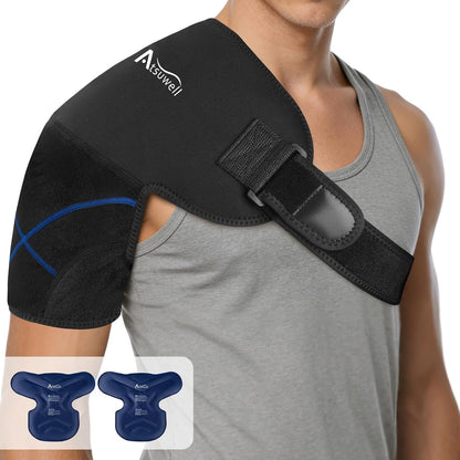 Atsuwell Large Shoulder Ice Pack Wrap, Supportive Shoulder Brace for Rotator Cuff and Arm, Durable Gel Ice Packs for Injuries Reusable, Cold Therapy Wrap for Muscle Recovery & Relaxation