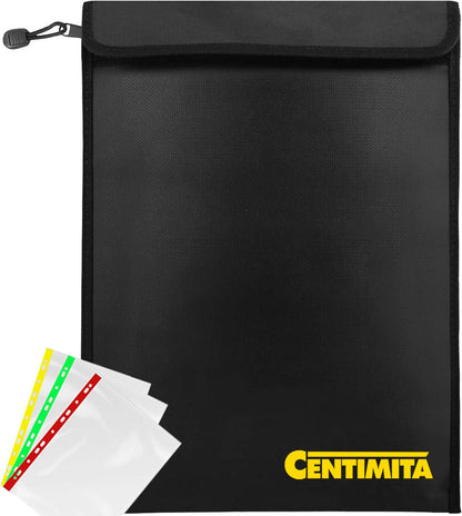 Fireproof Document Bag Waterproof Safe Folder - 2000℉ Money Bag with Zipper and 3 Document Protectors, 15”x11” Fire Proof/Waterproof Safe Bag, Important Document Holder, Fireproof Pouch,Fire Envelope