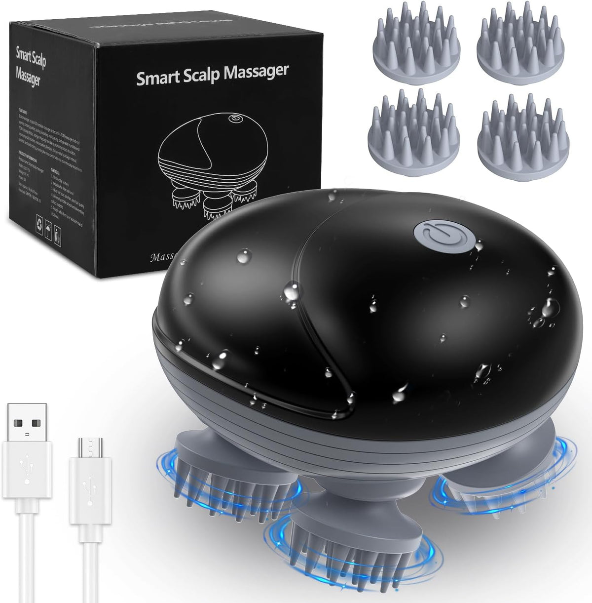 AMIR Upgraded Electric Scalp Massager, Portable Head Massager with Kneading 96 Massage Nodes, Handheld Head Scratcher Massager for Stress Relax and Pain Relief, Ideal Valentine‘s Day Gift for Her/Him