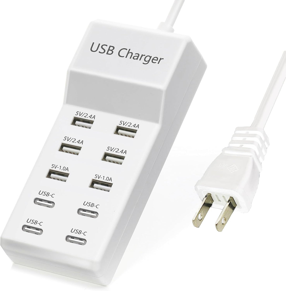 USB Charger,50W USB Charging Station with 10-Port (6 USB-A Port & 4 USB-C Port) Compatible with iPhone 15/14/13/12/11/X/8/7/6 Phones, Watch,Tablets, Smartphones Black
