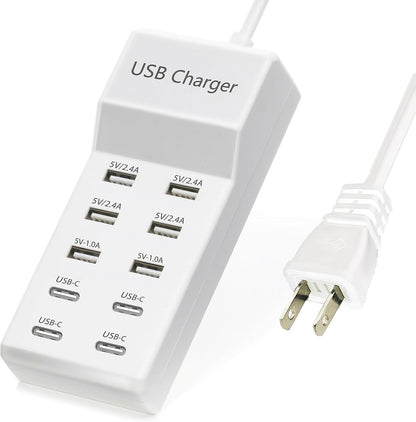 USB Charger,50W USB Charging Station with 10-Port (6 USB-A Port & 4 USB-C Port) Compatible with iPhone 15/14/13/12/11/X/8/7/6 Phones, Watch,Tablets, Smartphones Black