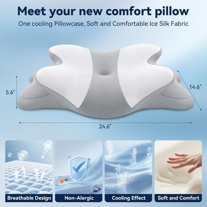 Sleep Apnea Pillow with Neck Pain & Snoring Relief -Orthopedic Cervical Pillow,Ergonomic Contour Memory Foam Pillow for Side, Back,Stomach,Dreamers,Medium Firm (Darkgrey, Queen Size 25" lx15 wx5.8 h)