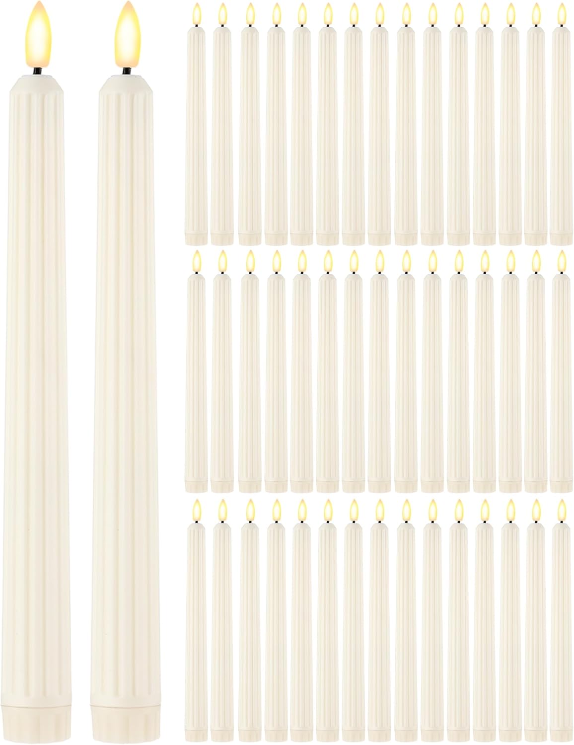 Treela 72 Pcs Flameless LED Taper Candles Battery Operated Candles Bulk 11 Inch Flickering Fake Candlesticks with Warm Light for Valentines Day Church Wedding Party Battery Not Included(Classic,Ivory)