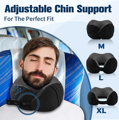 Cirorld Neck Pillow for Traveling, Travel Pillows for Airplanes,100% Pure Memory Foam Travel Neck Pillow, Adjustable Flight Pillow, Portable Plane Accessories with Eye Mask, Earplugs, Carry Bag