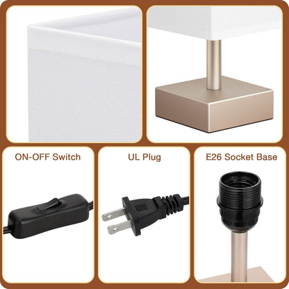 aooshine Small Table Lamp for Bedroom - Bedside Lamps for Nightstand, Minimalist Night Stand Light Lamp with Square Fabric Shade, Desk Reading Lamp for Kids Room Living Room Office Dorm