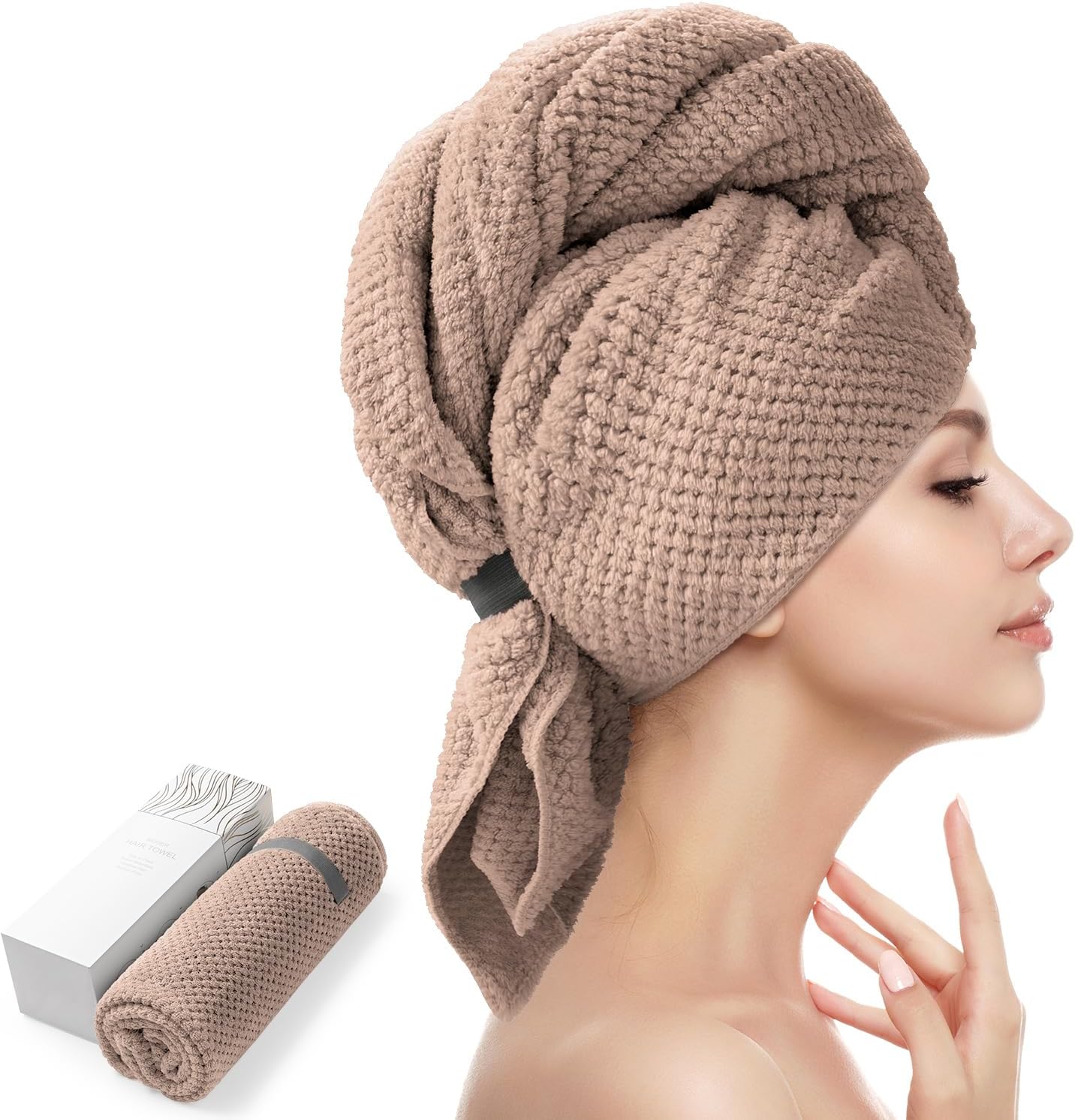 YFONG Large Hair Towel Wrap for Women, Super Absorbent Microfiber Hair Towel for Curly Hair, Fast Drying Hair Turbans with Elastic,Hair Drying Towel Wrap for Hair Care 26.3" X 40" (Blue)