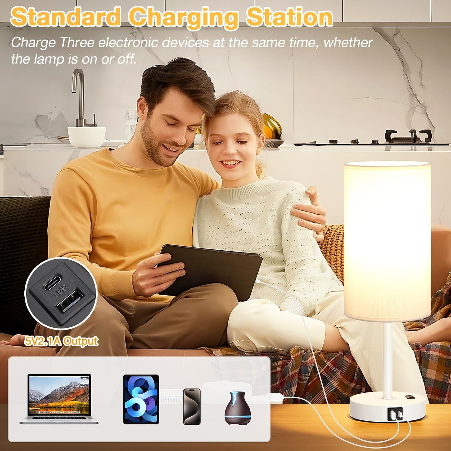 Dicoool Touch Bedside Table Lamp with USB - 3 Way Dimmable Wood Lamp for Bedroom Nightstand, Desk Lamp with Charging Station for Dorm, Living Room, Office, Kids Room, Small, 14in