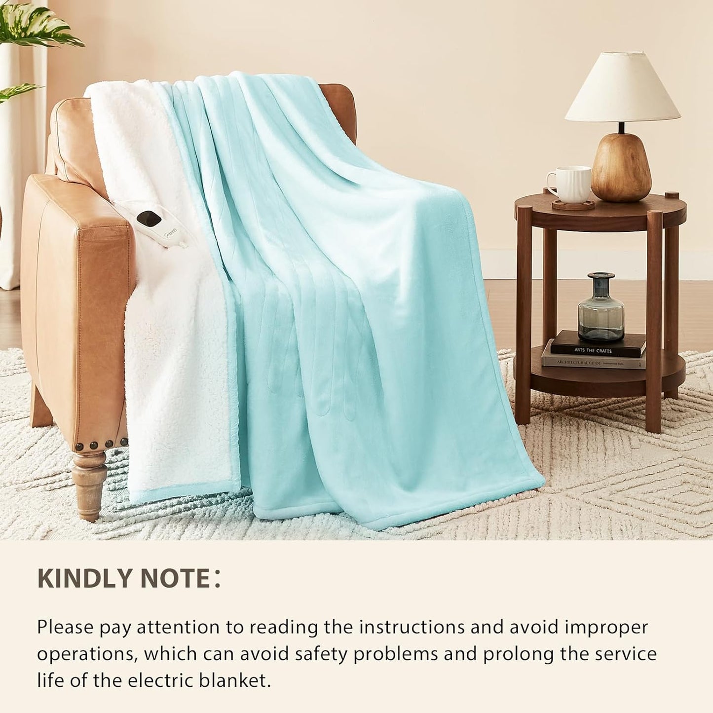 Homemate Heated Blanket Electric Throw - 50"x60" Heating Blanket Throw 1/2/4/6/8 Hours Auto-Off 10 Heat Level Over-Heat Protection Flannel Sherpa ETL Certification
