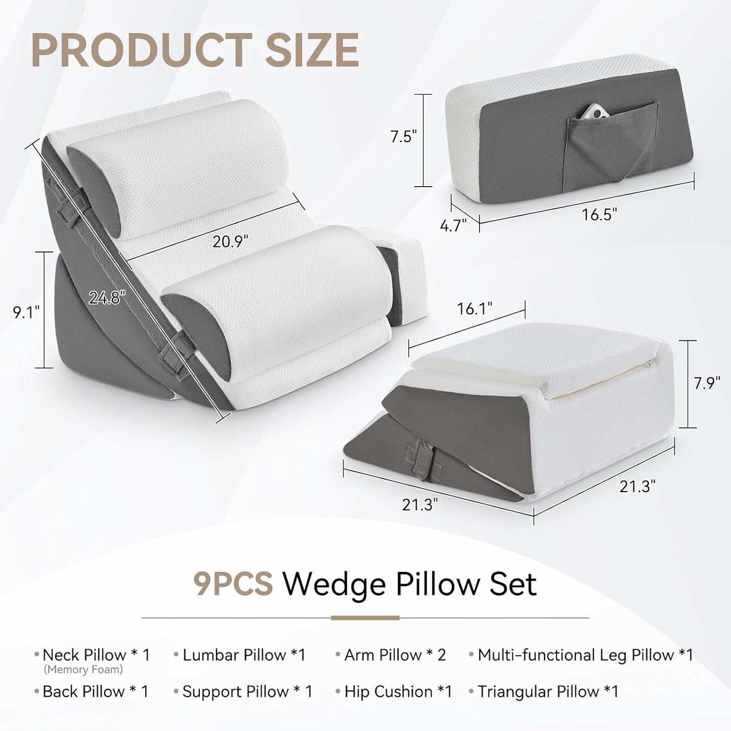 Yojoker 4PCS Orthopedic Bed Wedge Pillow Set for Sleeping, Post Surgery Foam Pillow for Body, Back and Leg Pain Relief, Triangle Adjustable Support Pillow - Acid Reflux, Anti Snoring & GERD Sleeping