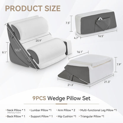 Yojoker 4PCS Orthopedic Bed Wedge Pillow Set for Sleeping, Post Surgery Foam Pillow for Body, Back and Leg Pain Relief, Triangle Adjustable Support Pillow - Acid Reflux, Anti Snoring & GERD Sleeping