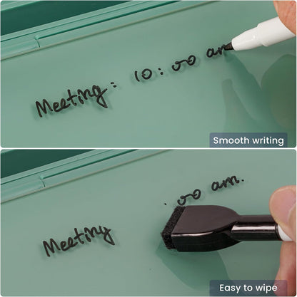 Varhomax Glass Weekly Dry Erase Desk White Board, Desktop to Do List Planner Whiteboard Calendar with Storage Caddy Memo for Home and Office, White