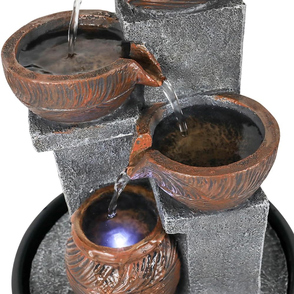 15.7''H Tabletop Water Fountain with LED Lights - Peaceful and Relaxing Water Sound - Small Desktop Waterfall Fountain for Home and Office Decoration