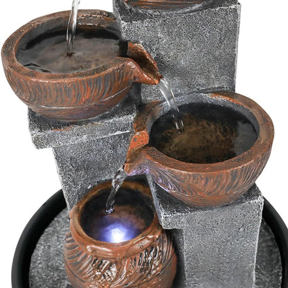 15.7''H Tabletop Water Fountain with LED Lights - Peaceful and Relaxing Water Sound - Small Desktop Waterfall Fountain for Home and Office Decoration