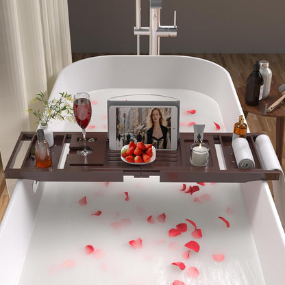 Artmalle Luxury Bathtub Caddy Tray for Tub - Foldable Bamboo Bath Table Tray with Book and Wine Glass Holder, Expandable Bathroom Accessories for Spa or Reading Lite Style