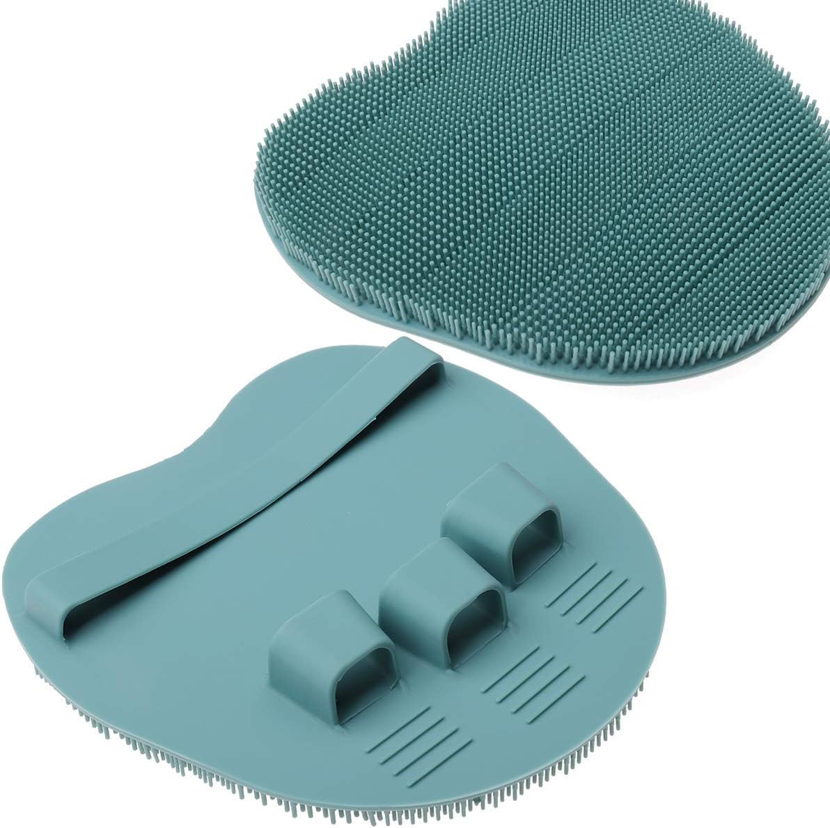 2 Pack Soft Silicone Shower Brush, Body & Face & Short Hair Wash, Bath Exfoliating Skin Massage Scrubber, Dry Skin Brushing Glove Loofah, Fit for Sensitive and All Kinds of Skin (PeonyPink+Green)