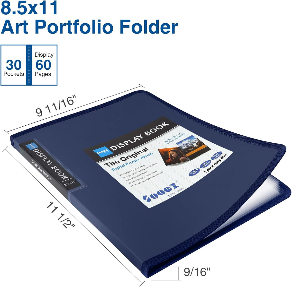 Sooez 30-Pocket Binder with Plastic Sleeves 8.5x11,Heavy Duty Art Portfolio