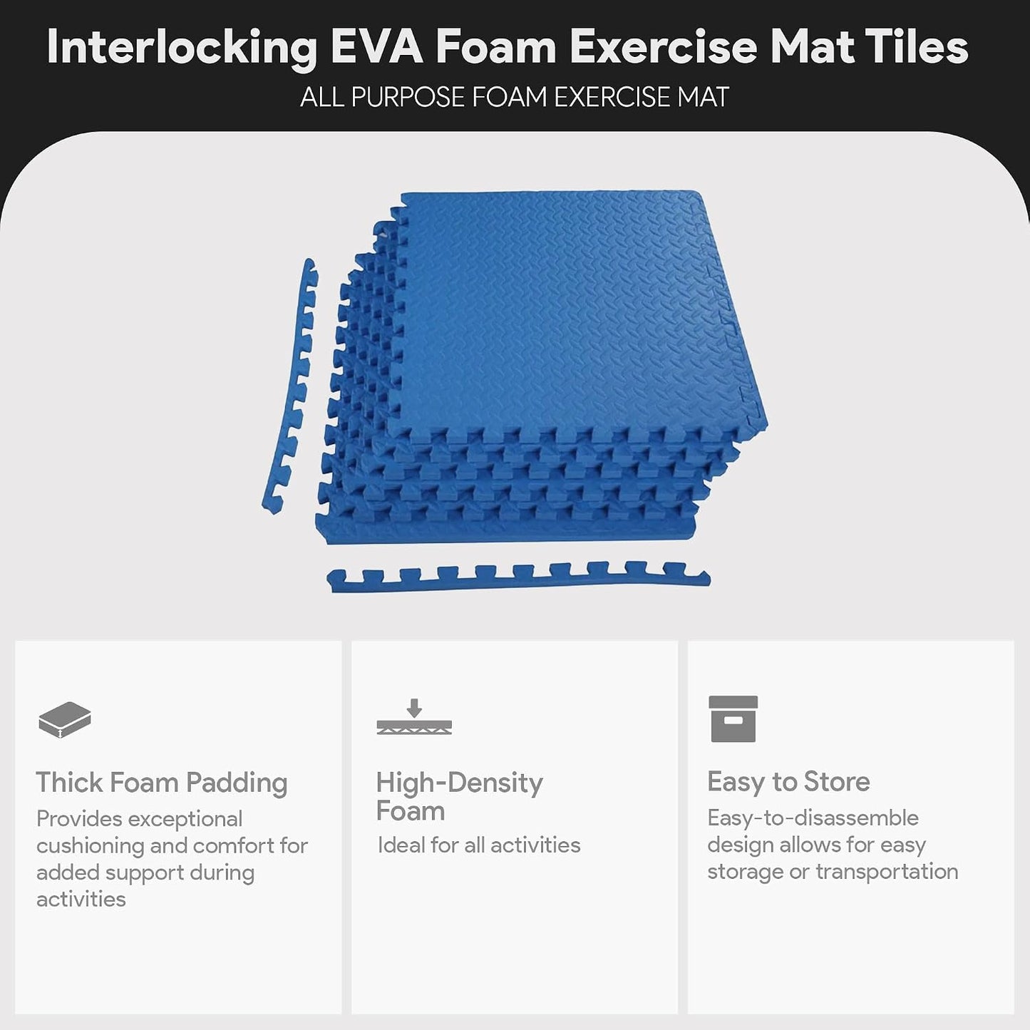 BalanceFrom Puzzle Exercise Mat 1/2" Thick, EVA Interlocking Foam Floor | Tiles for Home Gym, Mat for Home Workout Equipment, Floor Padding for Kids, Black, 24 in x 24 in x 1/2 in, 144 Sq Ft-36 Tiles