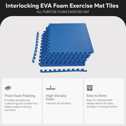 BalanceFrom Puzzle Exercise Mat 1/2" Thick, EVA Interlocking Foam Floor | Tiles for Home Gym, Mat for Home Workout Equipment, Floor Padding for Kids, Black, 24 in x 24 in x 1/2 in, 144 Sq Ft-36 Tiles