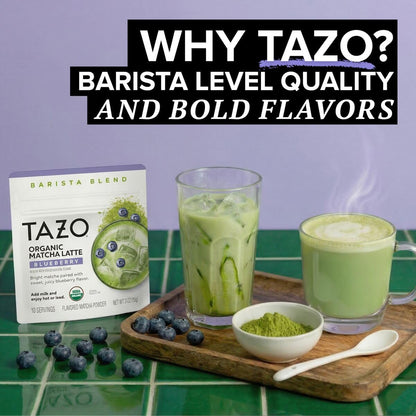 TAZO Organic Classic Matcha Latte Powder, Café Style Matcha Latte Mix, Easy Hot or Iced Matcha Latte, Sweetened with Organic Sugar and Matcha Powder, 10 Servings, 3.5 oz Pouch
