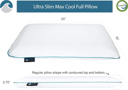 Bluewave Bedding Ultra Slim Max Cool CarbonBlue Gel Memory Foam Pillow for Stomach and Back Sleepers - Thin, Flat Design with Advanced Cooling (2.75-Inch Height, Standard Size)
