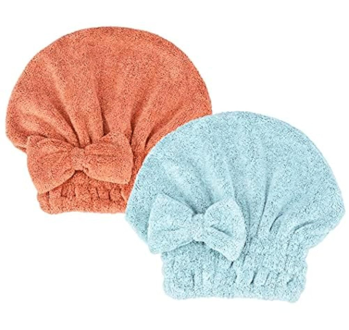 Microfiber Hair Drying Towels Head wrap with Bow-Knot Shower Cap Hair Turban hairWrap Bath Cap for Curly Long & Wet Hair Gift for Women Blackx2