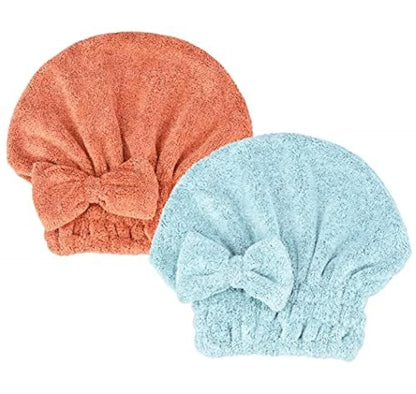 Microfiber Hair Drying Towels Head wrap with Bow-Knot Shower Cap Hair Turban hairWrap Bath Cap for Curly Long & Wet Hair Gift for Women Blackx2