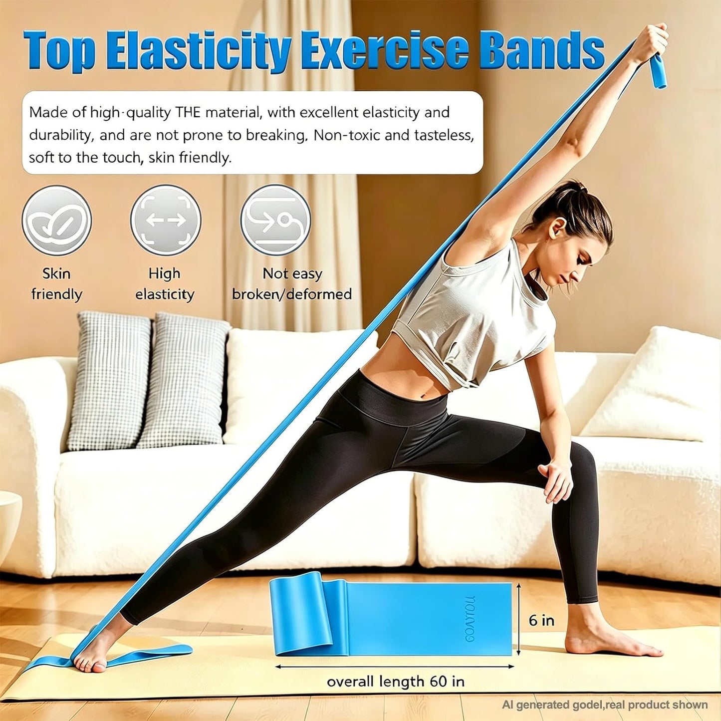 Resistance Bands for Home Workout,Long Exercise Band for Physical Therapy | Non-Latex 59inch Elastic Fitness Bands for Yoga,Pilates,Gym,Travel, Home Exercise Equipment for Women,Men,Pregnant,Seniors