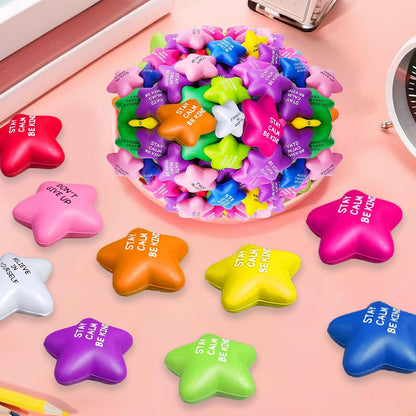 SHQDD 12PCS Bulk Star Stress Balls for Adults & Kids - Motivational Quotes Soft Foam Stress Relief Squeeze Toys, Fidget Anxiety & Anger Relief at Work/School/Home, Perfect Party Favors (Multi-Color)