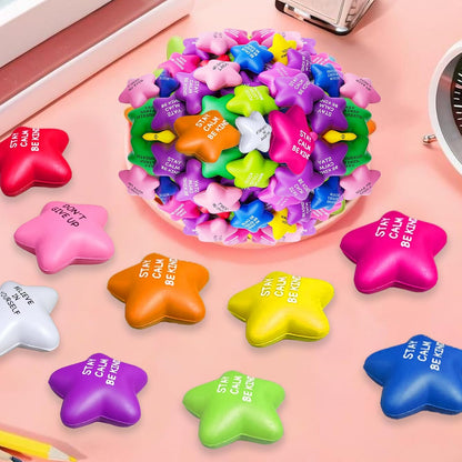 SHQDD 12PCS Bulk Star Stress Balls for Adults & Kids - Motivational Quotes Soft Foam Stress Relief Squeeze Toys, Fidget Anxiety & Anger Relief at Work/School/Home, Perfect Party Favors (Multi-Color)