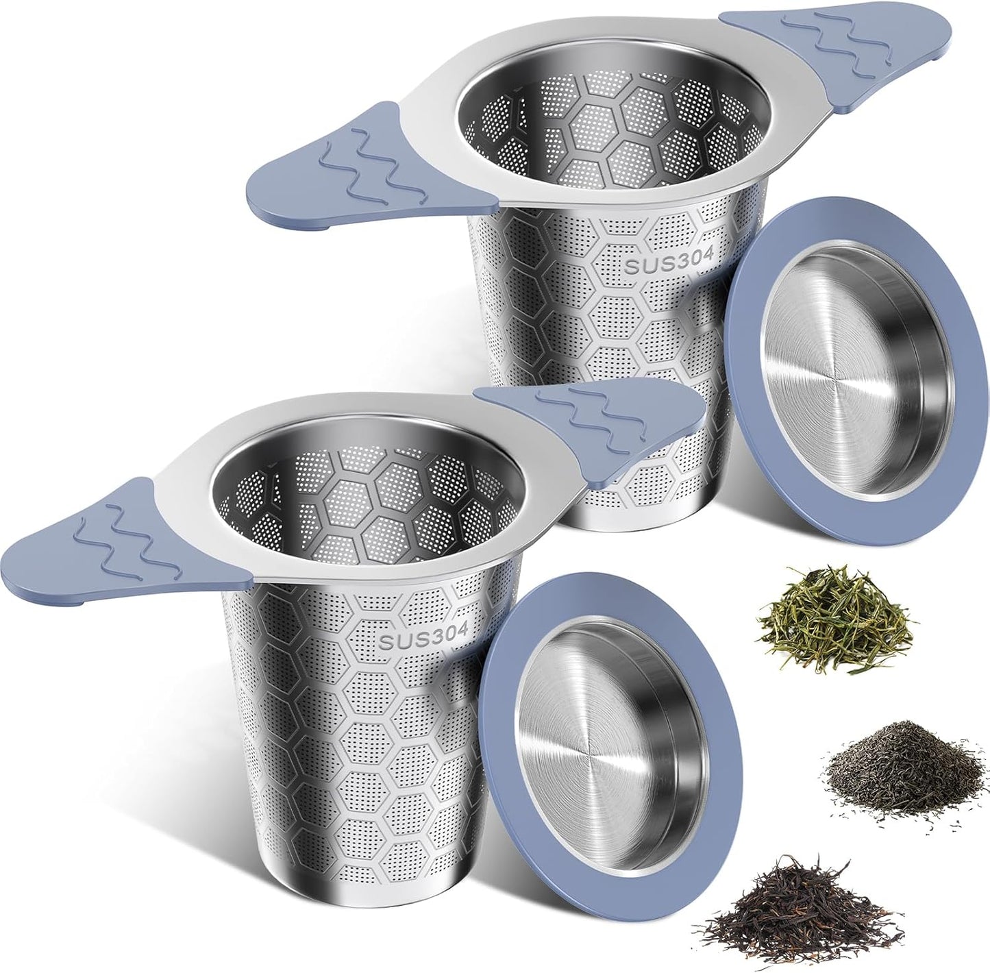 Tea Infuser for Loose Leaf Tea,Stainless Steel Tea Infuser with Heat Proof Silicone Handles,Extra Fine Mesh Tea Strainers Filter Fine Tea Leaves Effectively,Fits TeaPots/Mugs