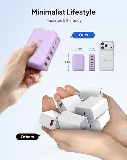 USB Fast Charger Block 50% Smaller 100W Max 6-Port GaN USB Charging Station