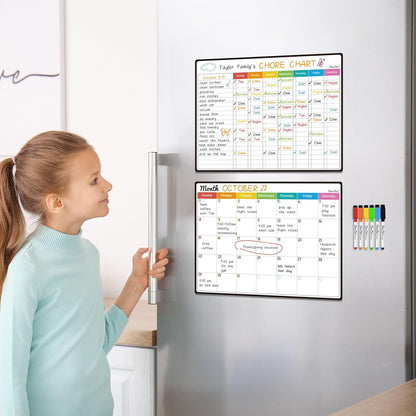 Magnetic Dry Erase Chore Chart - 14.5"x11" Chore Chart for Kids, Teens and Adults - 6.5"x8.5" List Board for Fridge - 6 Extra Fine Point Markers Included - Shipped Flat