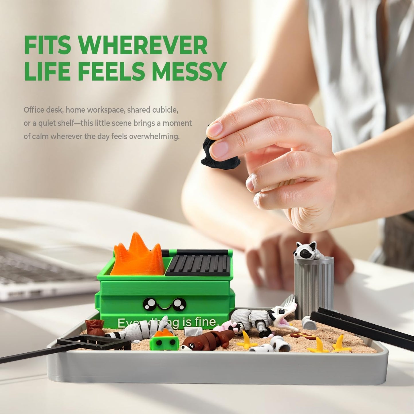 Dumpster Fire Zen Garden for Desk, Funny Mini Desktop Zen Sand Garden Kit, Funny Office Desk Accessory Stress Relief Gifts for Coworkers, Bosses, Friends, Birthday