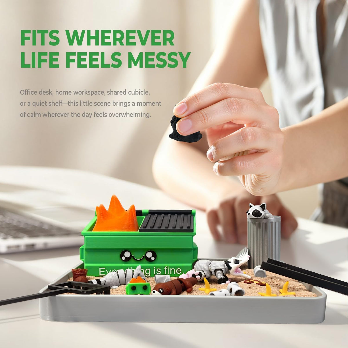 Dumpster Fire Zen Garden for Desk, Funny Coworkers Office Accessory Gifts