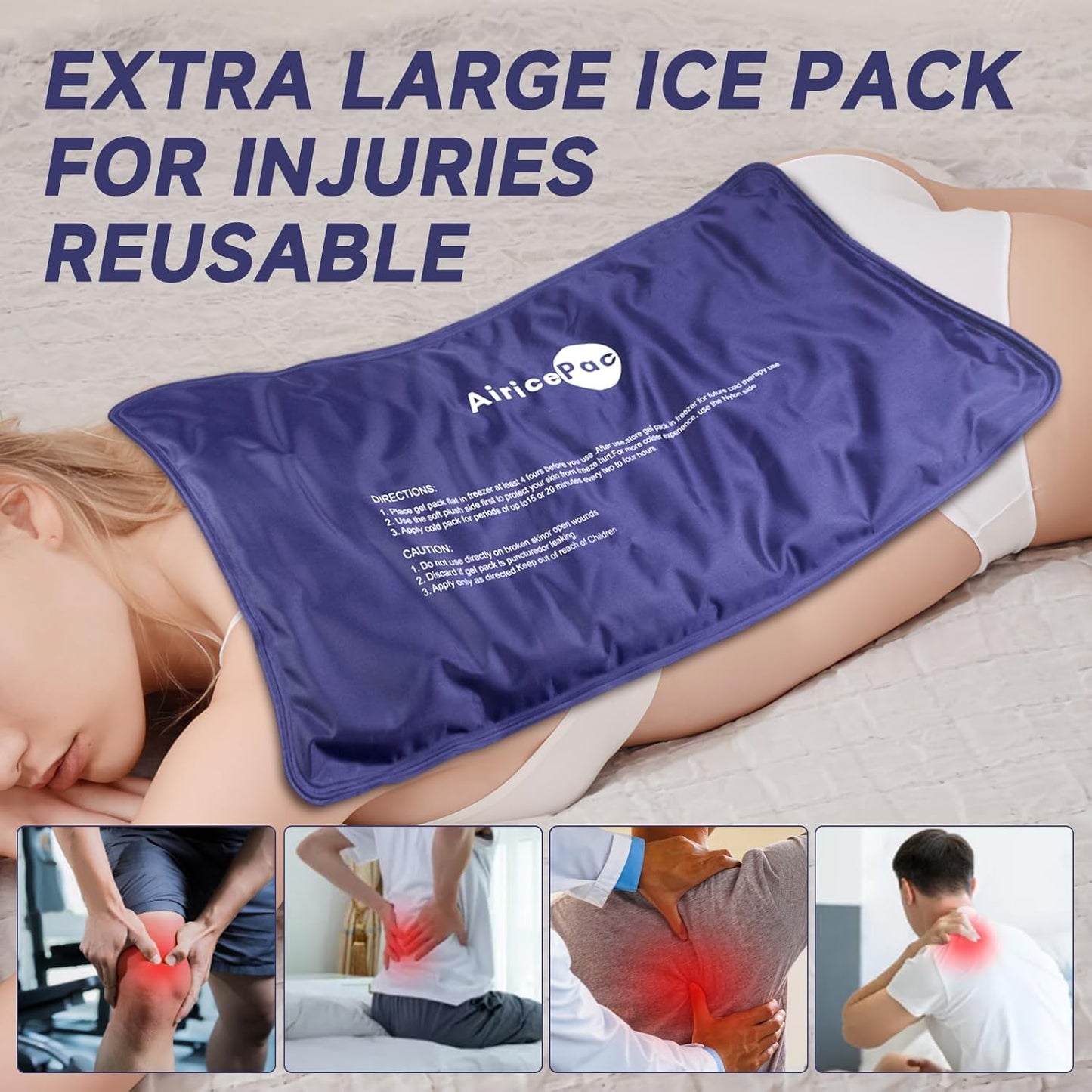 AiricePac Extra Large Gel Flexible Back Ice Packs for Injuries Reusable, 11”x 20” Cold Pack Wrap for Knee Leg Neck Shoulder Hip Back Pain Relief, Cold Compress Therapy for Swelling, Bruises, Surgery