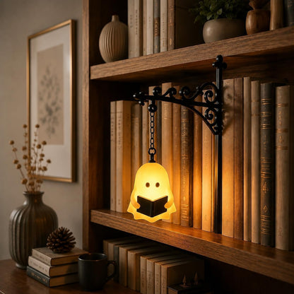 Library Lantern-Decorative Bookshelf Lighting, Mini Bookshelf Lamp Slides Between Books, Warm Amber LED Nook Light & Bookshelf Lantern for Book Nook, Shelf Decor Gift for Book Lovers(Reading Ghost)