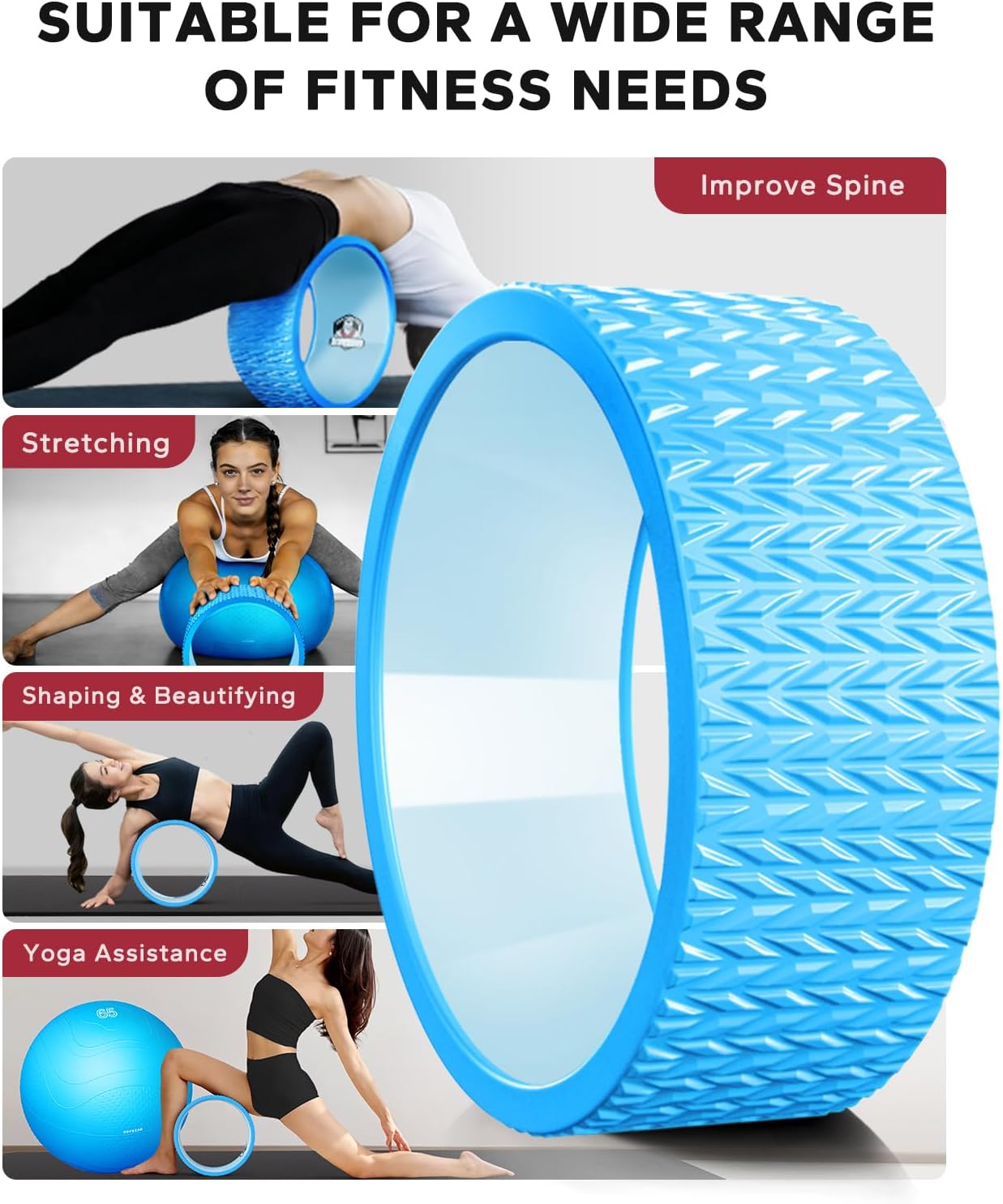 HAPBEAR Yoga Wheel Set with Exercise Ball, 12'' Back Roller Wheel for Back Pain Relief, Foam Roller for Back Stretching, Physical Therapy & Muscle Massage
