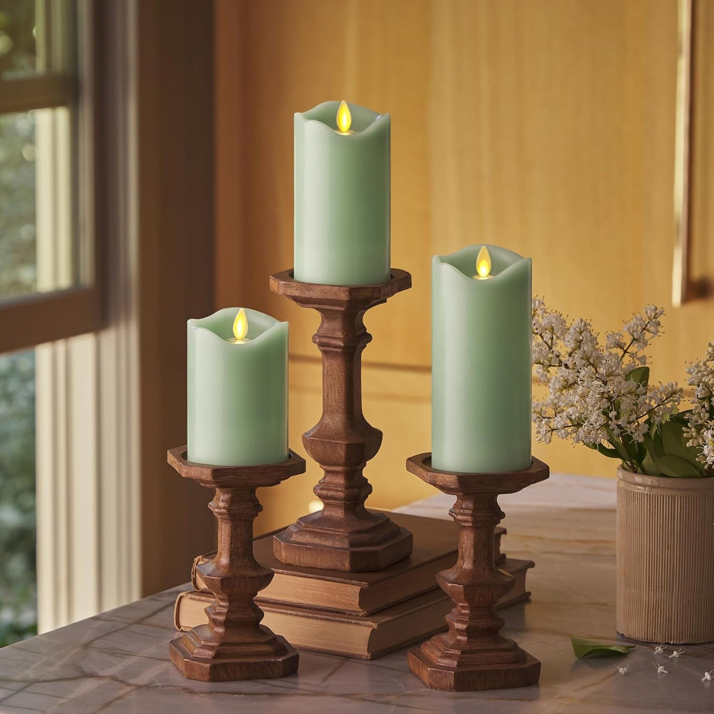 Matchless Candle Co. by Luminara Set of 3 Flameless LED Pillar Candles, Real Wax, Moving Flame (3x4.5, 3x5.5, 3x6.5 Inch, Unscented)