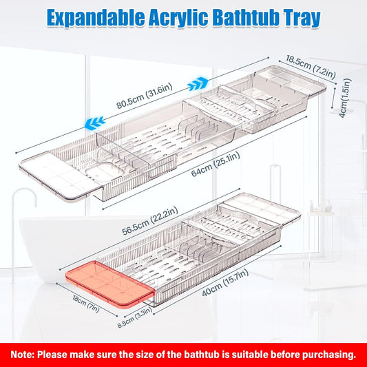 HOMEE Acrylic Expandable Bathtub Caddy Tray, Bath Tub Board for Bathroom